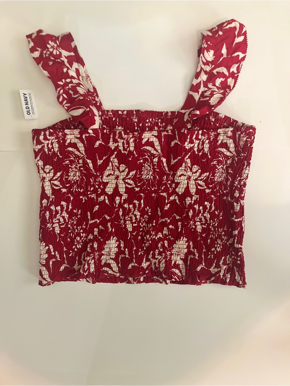Old Navy Red and White Floral Smocked Crop Top